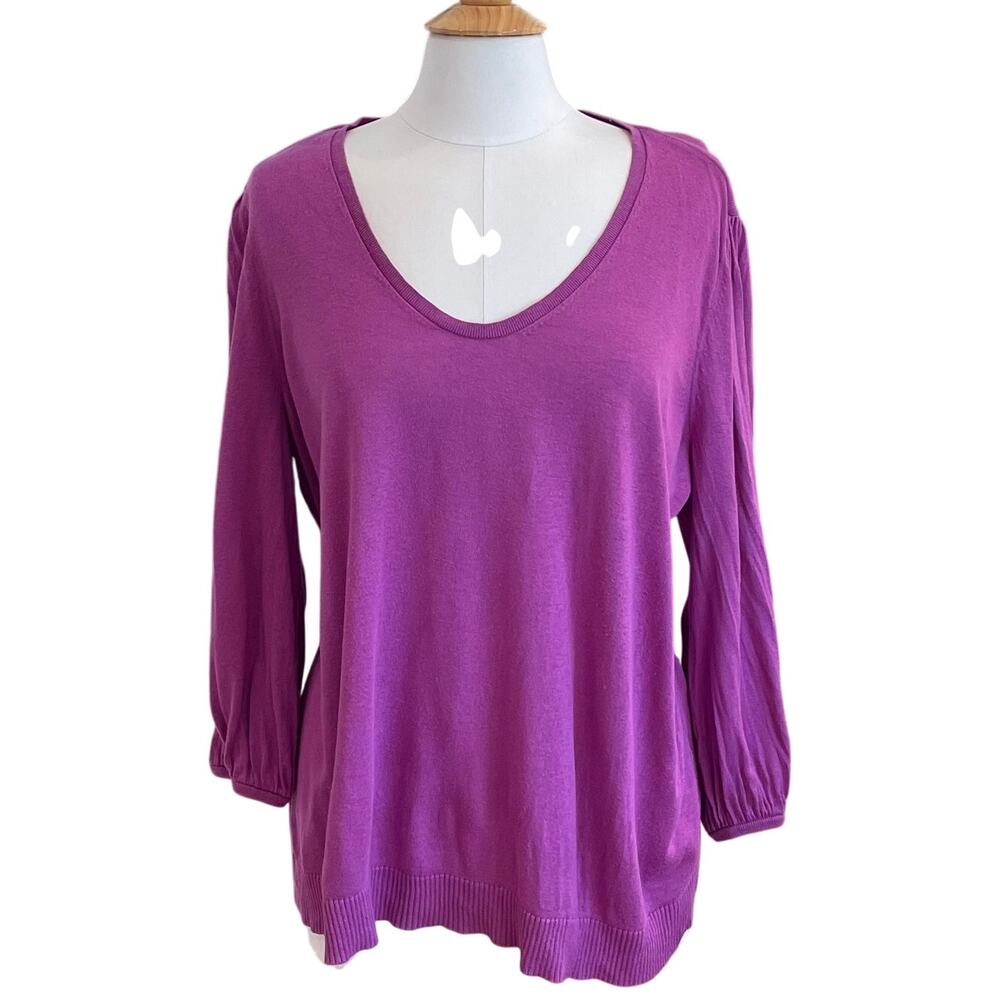 J. Jill Wearever Silk Blend Blouson Sleeve Sweater, Purple, Size 2X